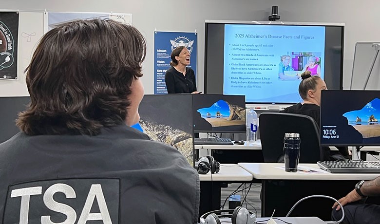 Calli Carlson leads Dementia Moments training for Sky Harbor TSA agents